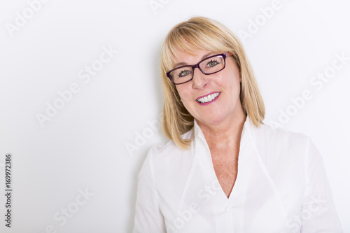 Senior casual woman style portrait, studio shot, isolated on white background