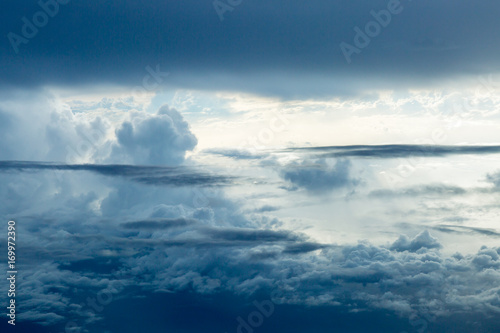 Clouds seen from the flight deck of an airplane