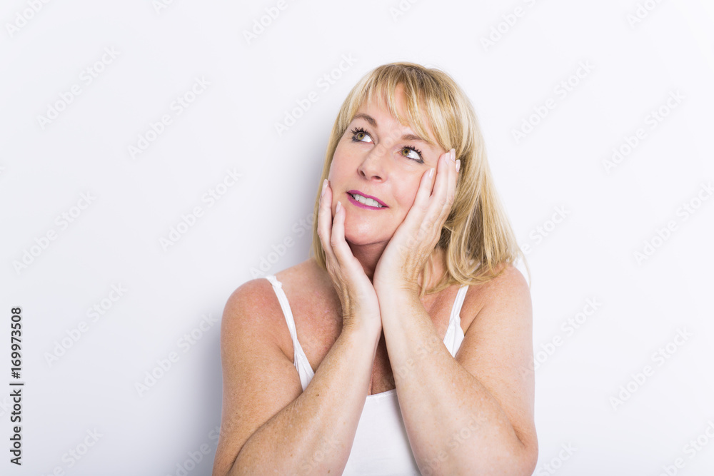 Senior casual woman style portrait, studio shot, isolated on white background Senior casual woman style portrait, studio shot, isolated on white background