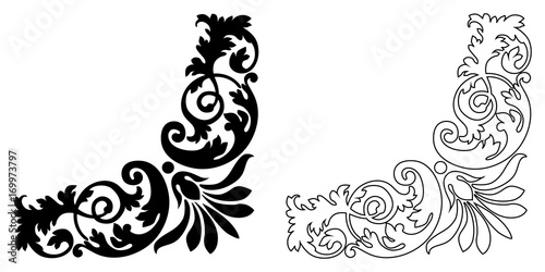 Set of vintage baroque ornament, corner. Retro pattern antique style acanthus. Decorative design element filigree calligraphy vector. - stock vector