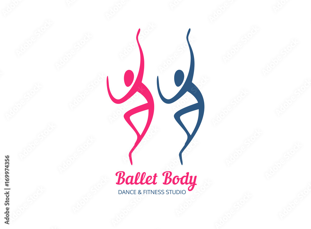 Dance icon concept. Ballet studio logo design template. Fitness dance class banner  background with symbol of abstract people ballerina and dancer in dancing  poses. Vector illustration. Stock Vector | Adobe Stock