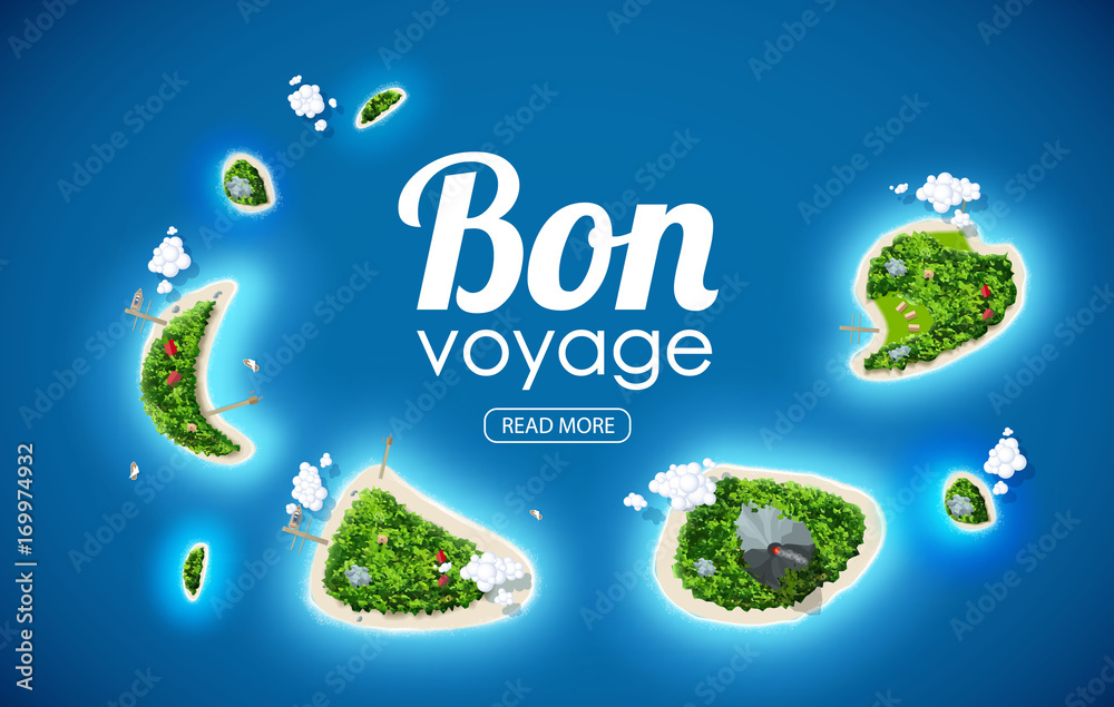 vector illustration of tropical island top view sea blue ocean bon voyage place for text - obrazy, fototapety, plakaty 
