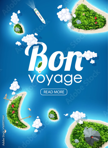 vector illustration of tropical island top view sea blue ocean bon voyage place for text