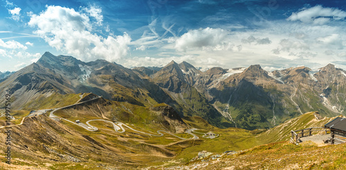 Central Eastern Alps - Austria-panorama view with the most beautiful alpine road in Austria-Gro  glockner