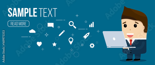 vector illustration of businessman with phone icons