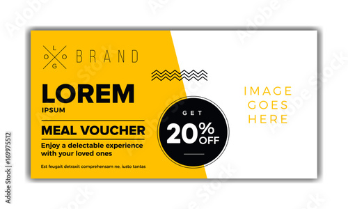 Meal Voucher template, coupon design, ticket, banner. Modern, minimal, simple & luxury standard layout concept.
