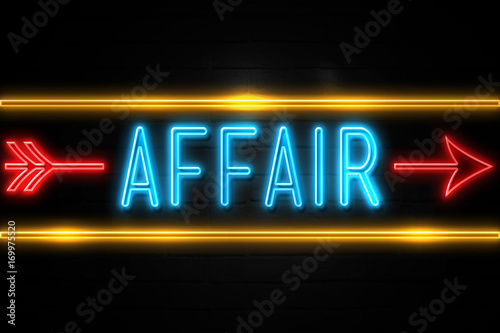 Affair - fluorescent Neon Sign on brickwall Front view