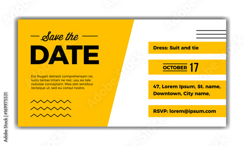 Save the Date design voucher template for weddings, party, cocktails, meetups. Modern, minimal, simple & luxury standard layout concept.