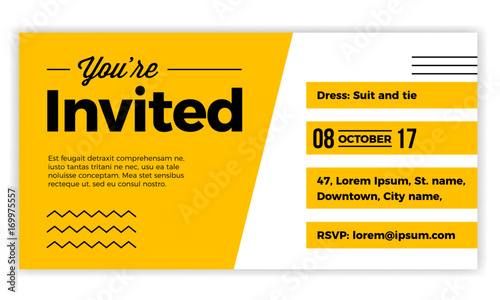 You are Invited design voucher template for weddings, party, cocktails, meetups. Modern, minimal, simple & luxury standard layout concept. photo
