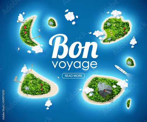 vector illustration of tropical island top view sea blue ocean bon voyage place for text
