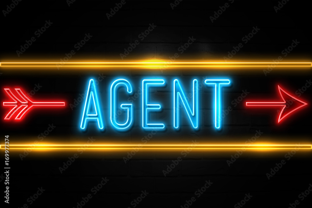 Agent  - fluorescent Neon Sign on brickwall Front view
