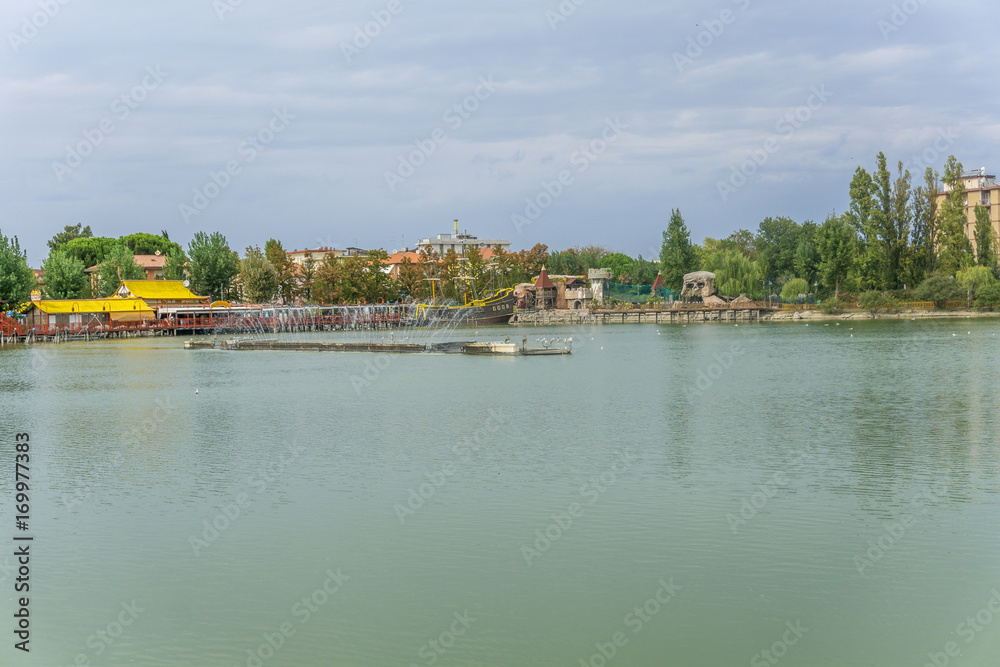 lake with boat landscape