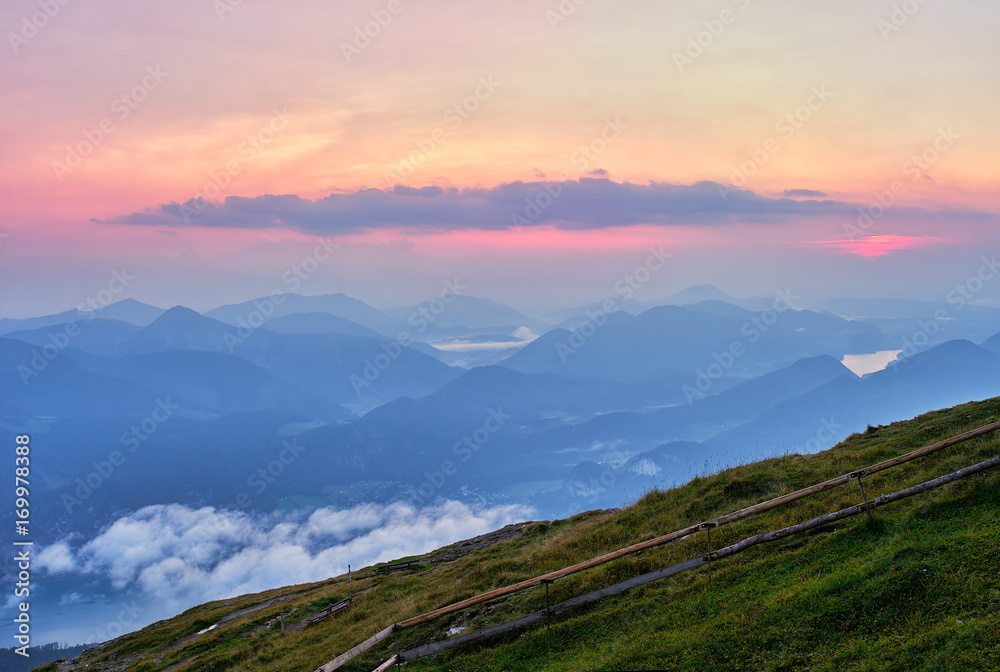 Pink sunset in austrian Alps