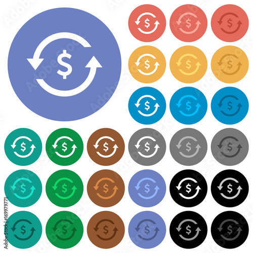 Dollar pay back round flat multi colored icons