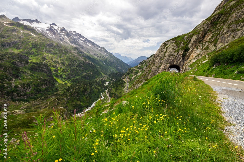 Susten road and glacier in Switzerland