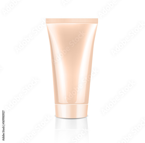 Mock up cosmetic nude color tube for bb cream. Beauty product package template, vector illustration.