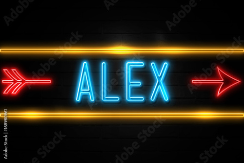 Alex  - fluorescent Neon Sign on brickwall Front view photo