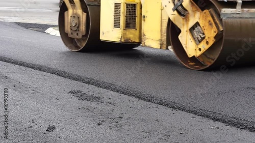 Asphalting works surfacing road roller