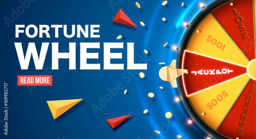 vector illustration of wheel of fortune 3d object isolated on blue background place for text