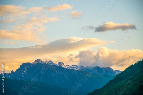 Prokletije mountain top at sunset. Montenegro.