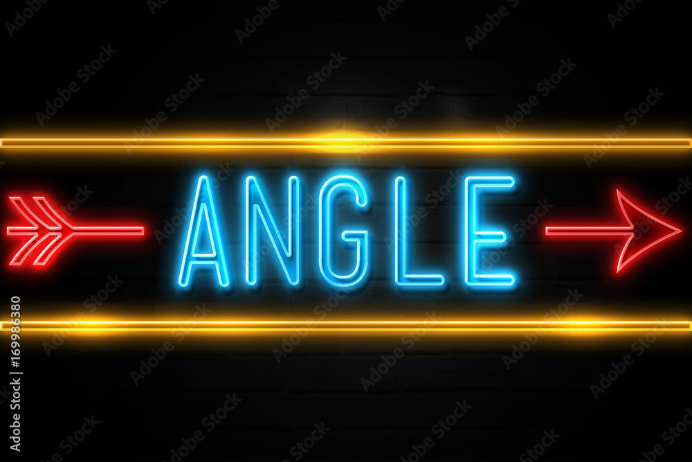 Fototapeta premium Angle - fluorescent Neon Sign on brickwall Front view