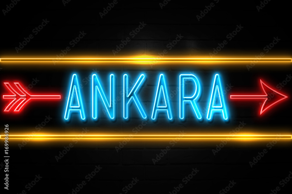 Ankara  - fluorescent Neon Sign on brickwall Front view
