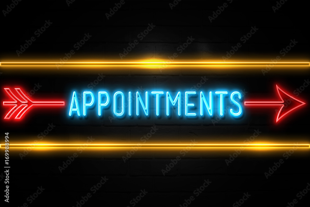Appointments  - fluorescent Neon Sign on brickwall Front view