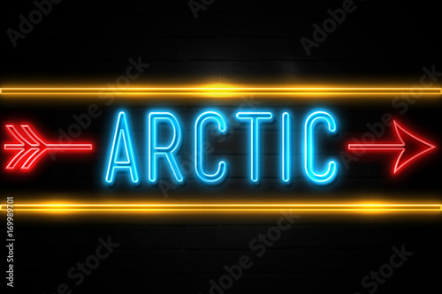 Arctic - fluorescent Neon Sign on brickwall Front view