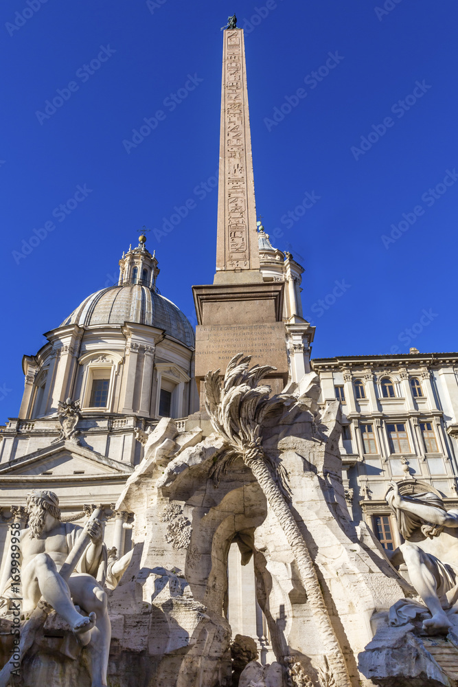 Fountain Saint Agnese In Agone Church Obelisk Piazza Navona Rome Italy