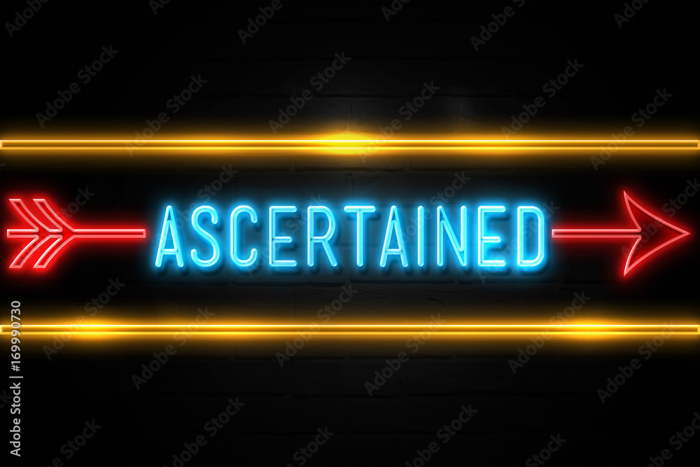 Ascertained  - fluorescent Neon Sign on brickwall Front view