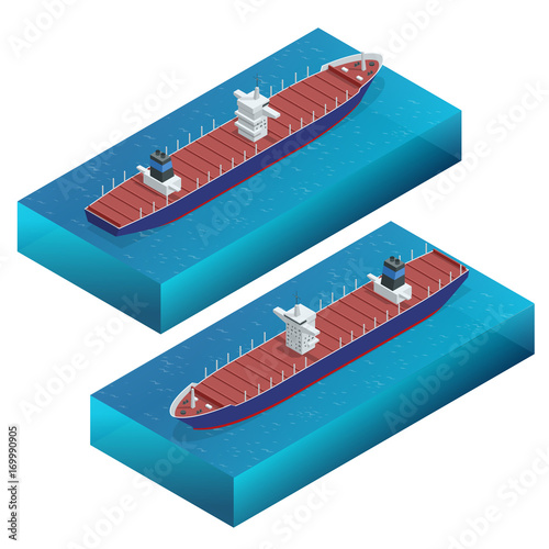 Isometric container ship. Cargo vessel. Detailed cargo ship vector isolated. Global cargo shipping concept. Ferry ship