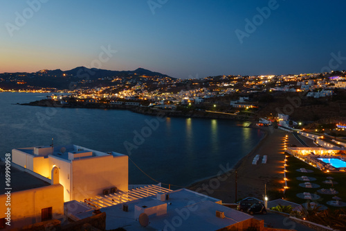 Wide angle shot of a beach in the Greek island of Mykonos
