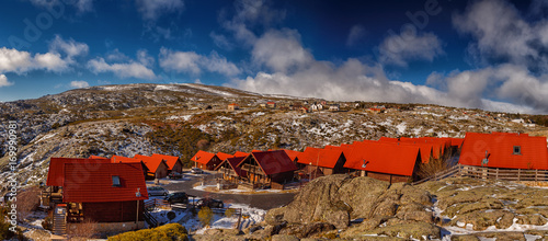 A panoramic shot of a wintry landscape in Serra da Estrela, Covilha, Portugal