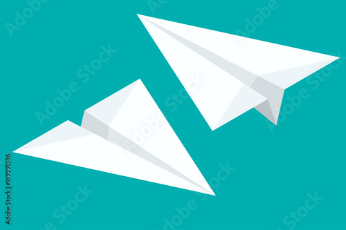 Isometric Paper airplane flying on background. Paper planes icon set in simple flat style. Vector illustration.