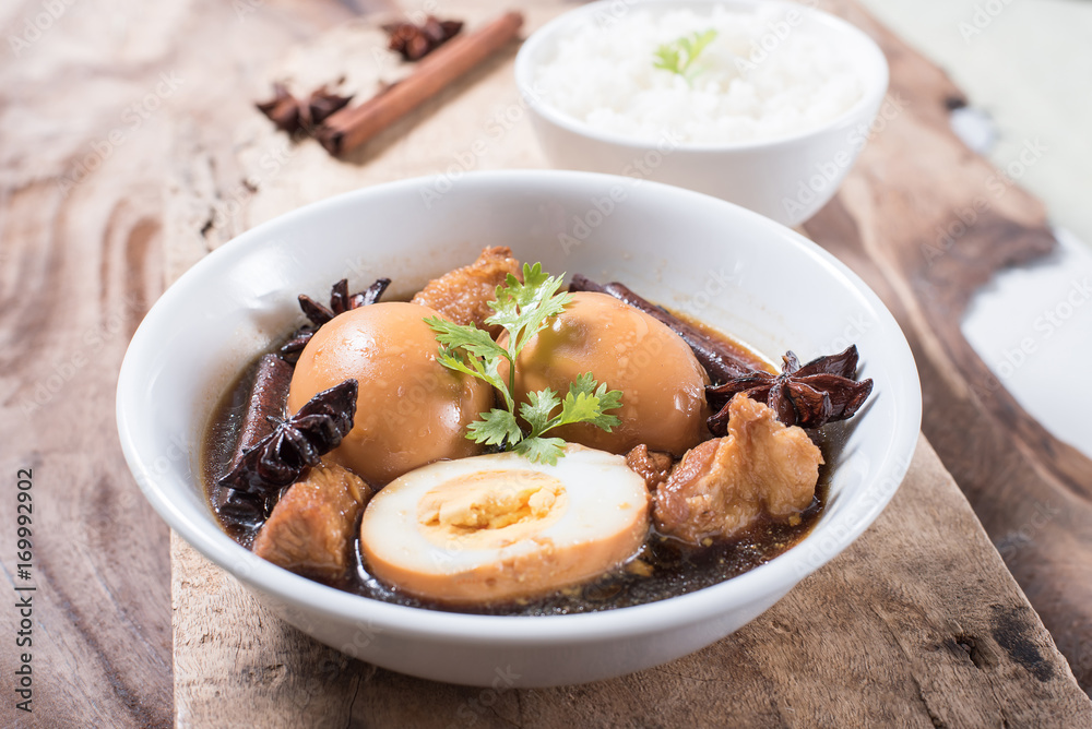 Asian food,hardboiled egg in brown sauce or sweet gravy,Golden brown