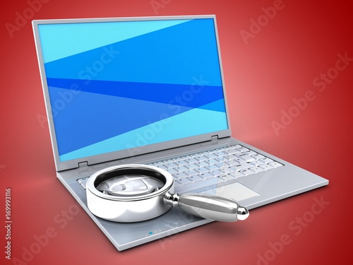 3d laptop and magnify flass photo