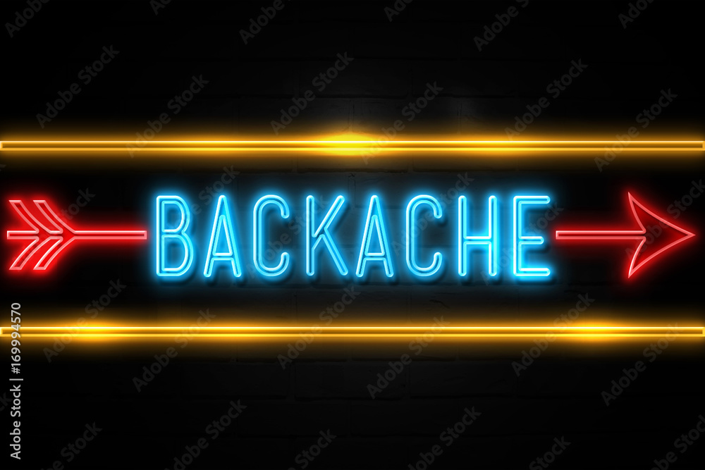 Backache  - fluorescent Neon Sign on brickwall Front view