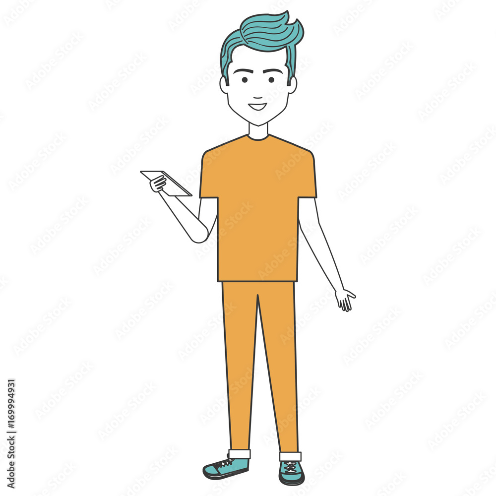 young man with smartphone avatar character vector illustration design