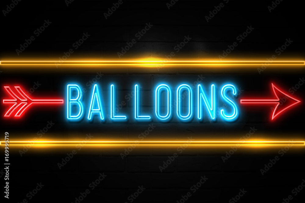Balloons  - fluorescent Neon Sign on brickwall Front view