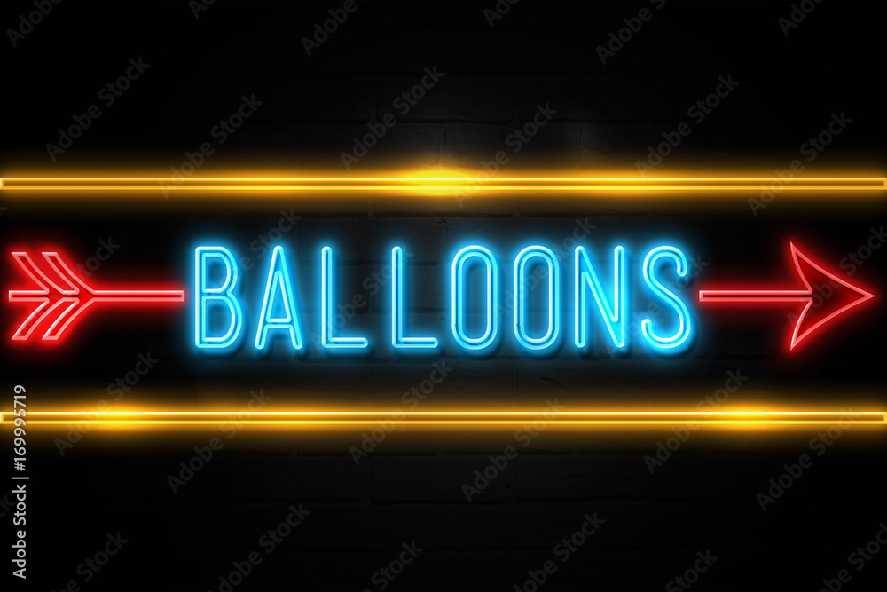 Obraz premium Balloons - fluorescent Neon Sign on brickwall Front view
