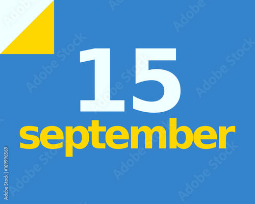 15 September Flat Calendar Day of Month Number in Blue Yellow Paper Note