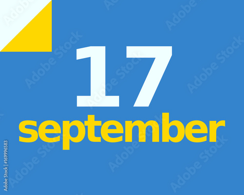 17 September Flat Calendar Day of Month Number in Blue Yellow Paper Note