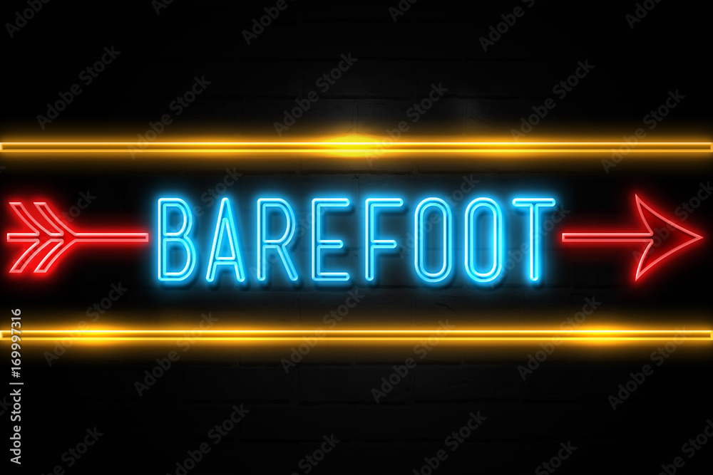Barefoot  - fluorescent Neon Sign on brickwall Front view