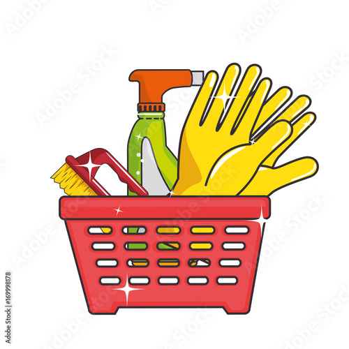 plastic basket with laundry products vector illustration design