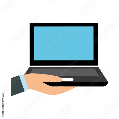 colorful  laptop  and  hand over white background vectro illustration