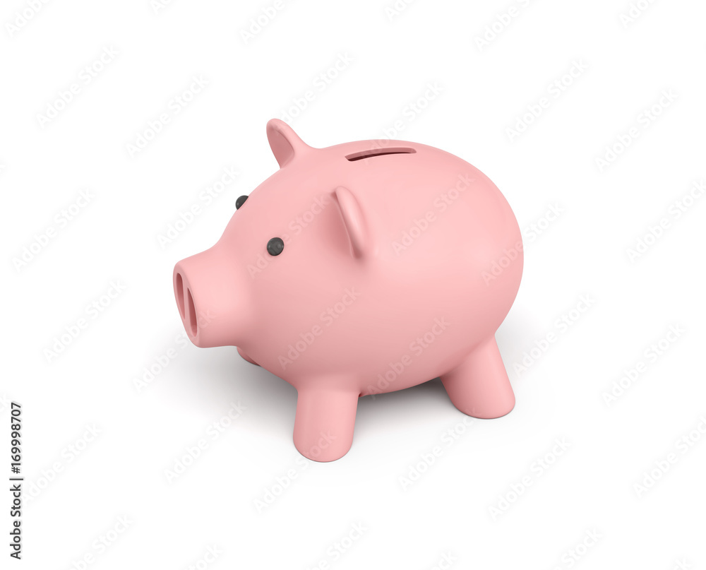 3d rendering of a pink ceramic piggy bank isolated on white background.