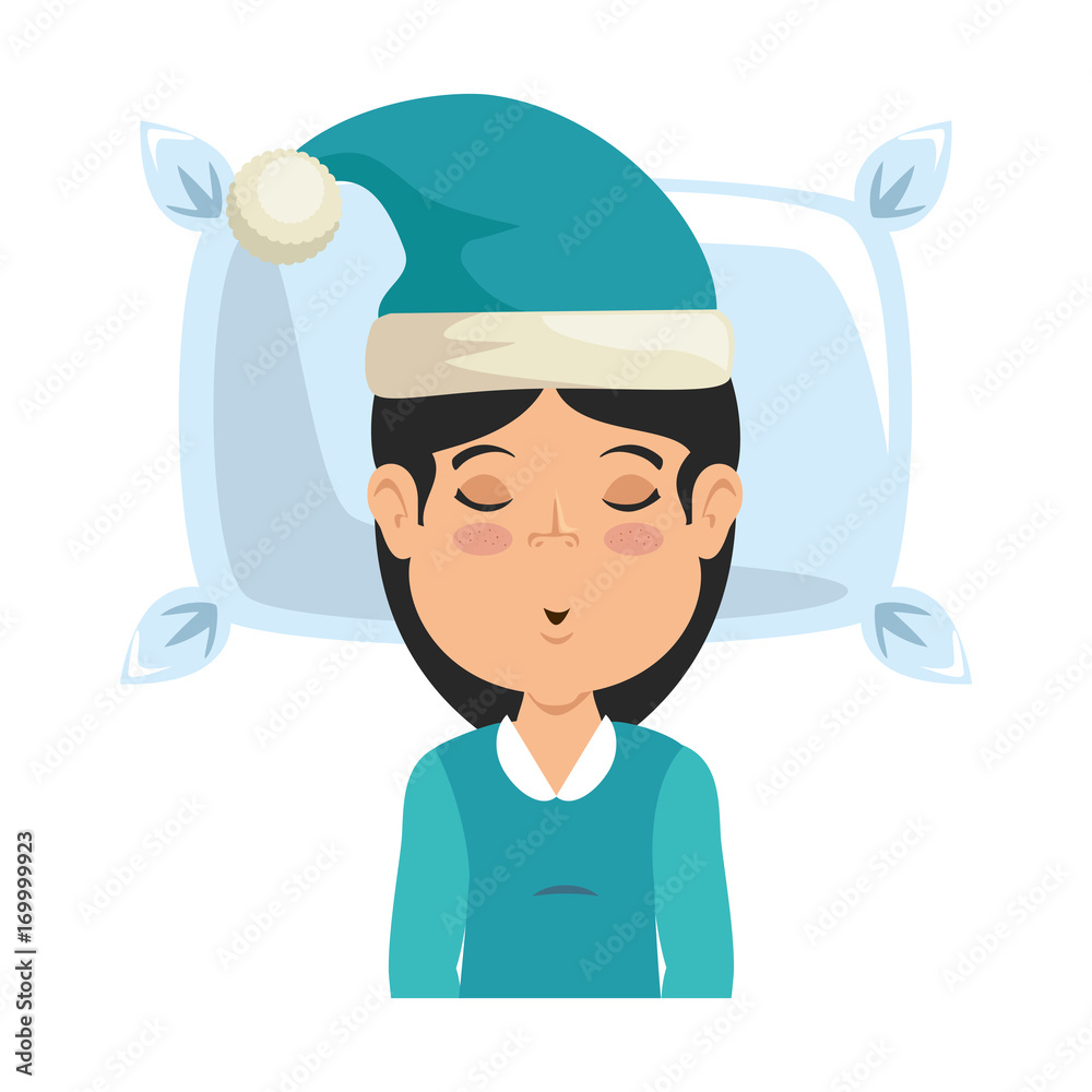 woman sleeping on pillow vector illustration design