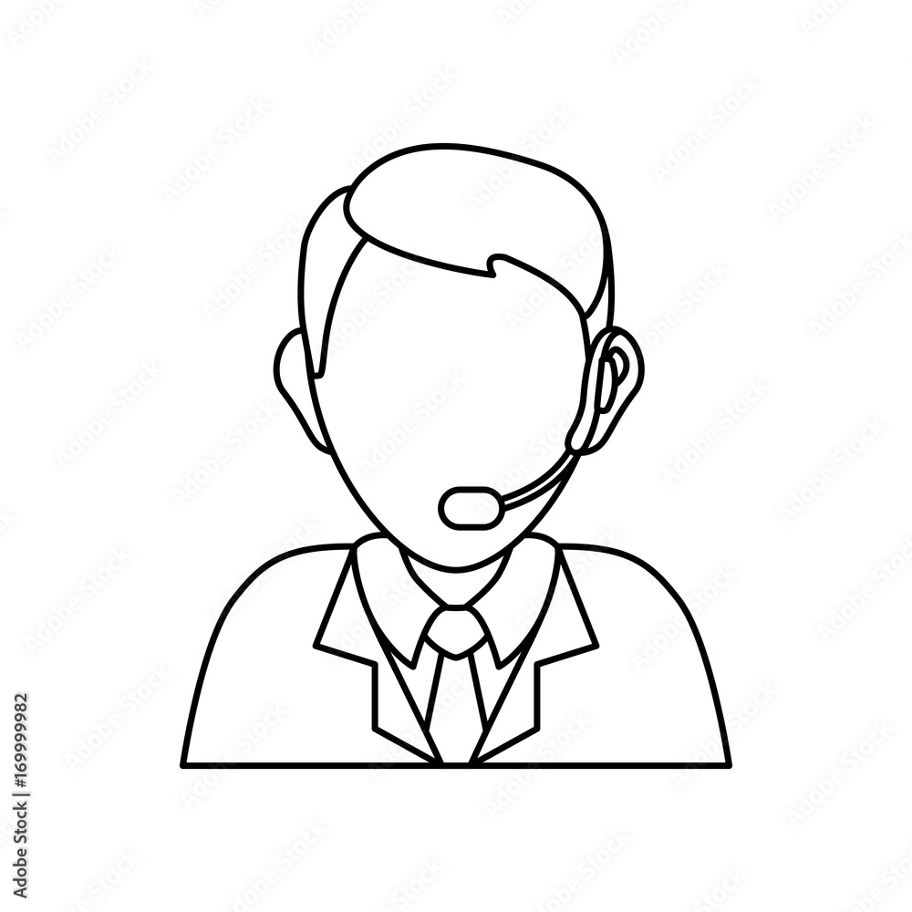 man with headset icon over white background vector illustration