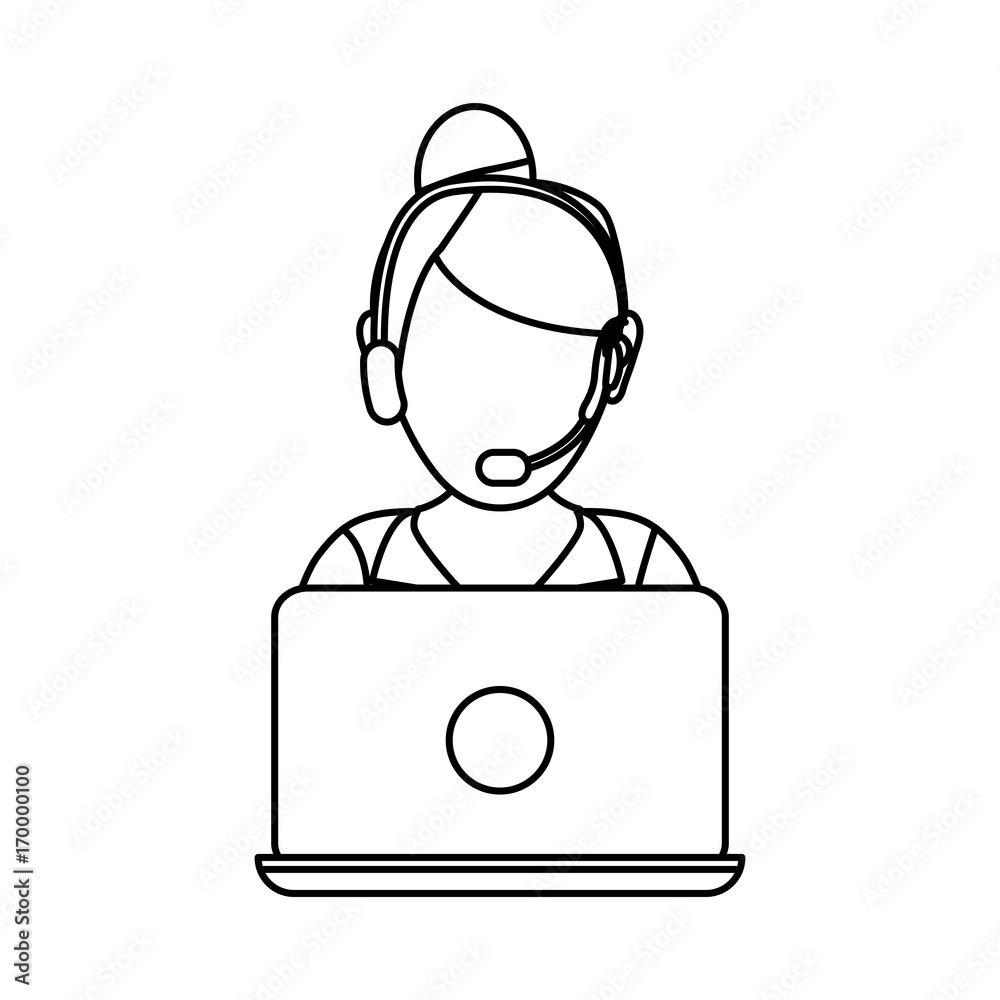 woman with headset and laptop computer icon over white background vector illustration woman with headset and laptop computer icon over white background vector illustration