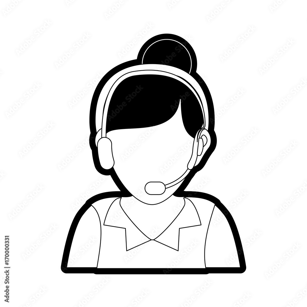flat line monocormatic woman call center over white  background vector illustration